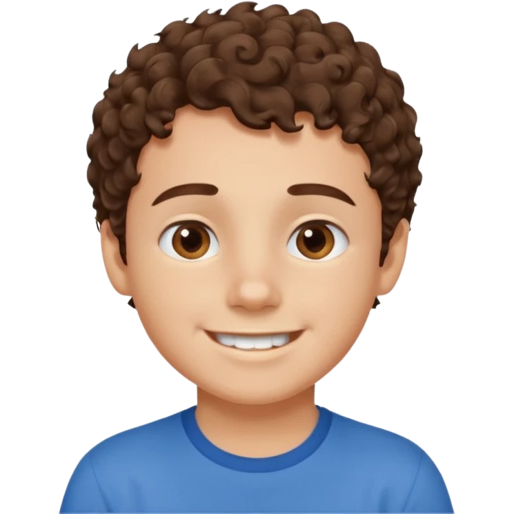 Boy with fair skin, short curly brown hair, brown eyes, smiling without showing his teeth.
 emoji