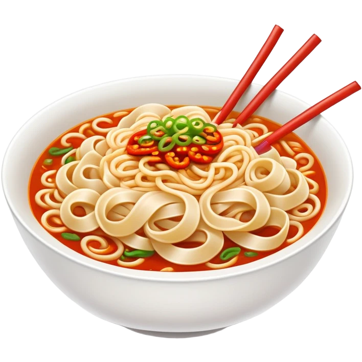 Shaanxi Biangbiang extra-wide belt noodles, simplified emoji style with bold outlines and bright colors, cartoon style thick long noodle emoji