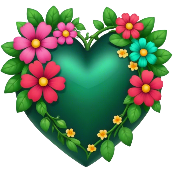 dark emerald realistic heart with flowers inside emoji