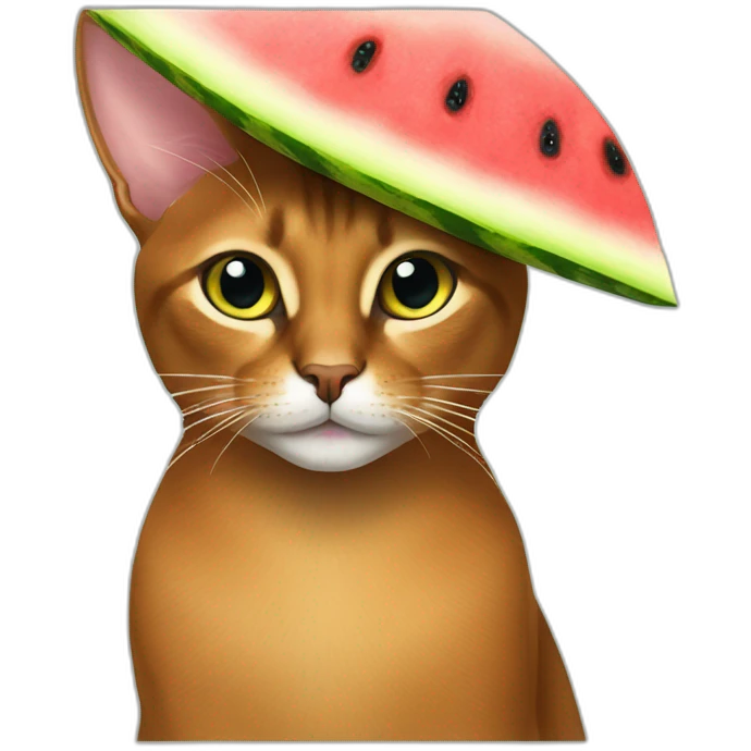 abyssinian cat with a watermelon hat emoji