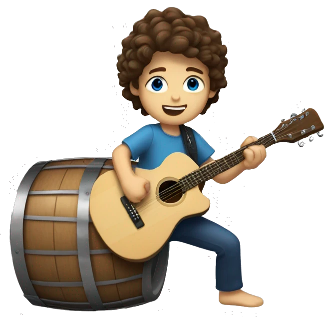 Boy with brown hair and blue eyes surfing a barrel while playing guitar  emoji