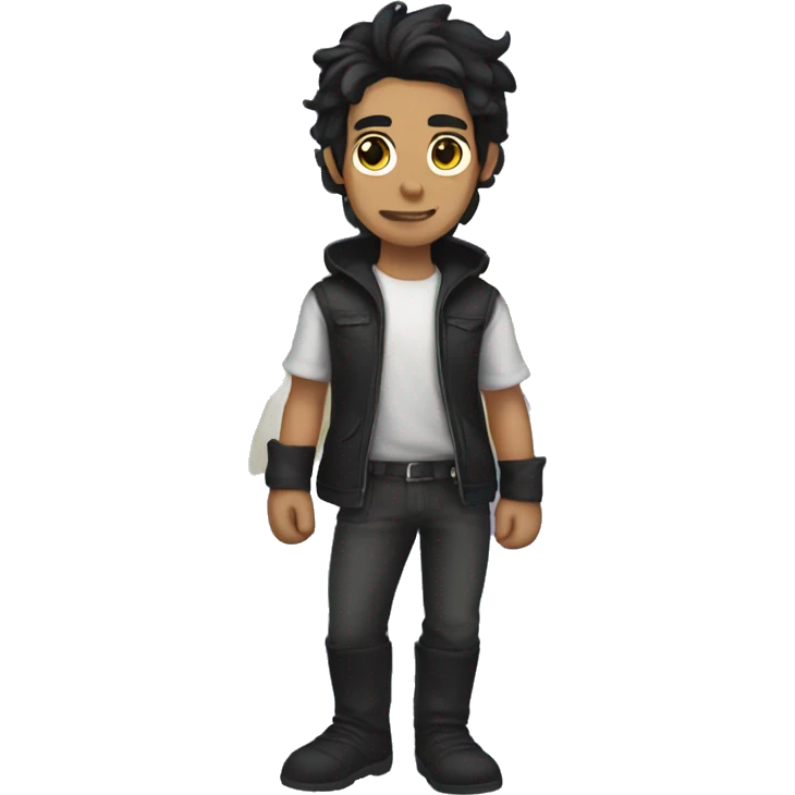 A male fae with black hair and black wings emoji