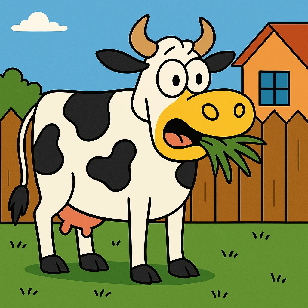 a cow masticating grass emoji