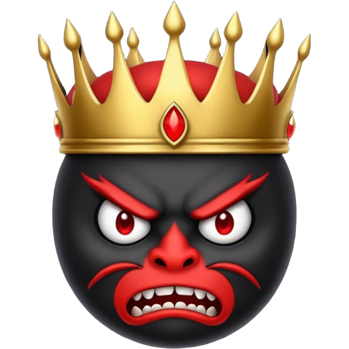 the black crown has a red angry face with the devils tail emoji