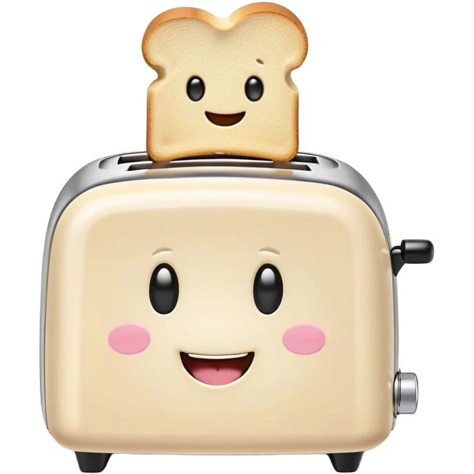 Cute Kawaii Toaster, tiny and square, soft pastel cream with a happy smile, chubby cheeks, two little toast slices popping out, giggling in excitement! emoji