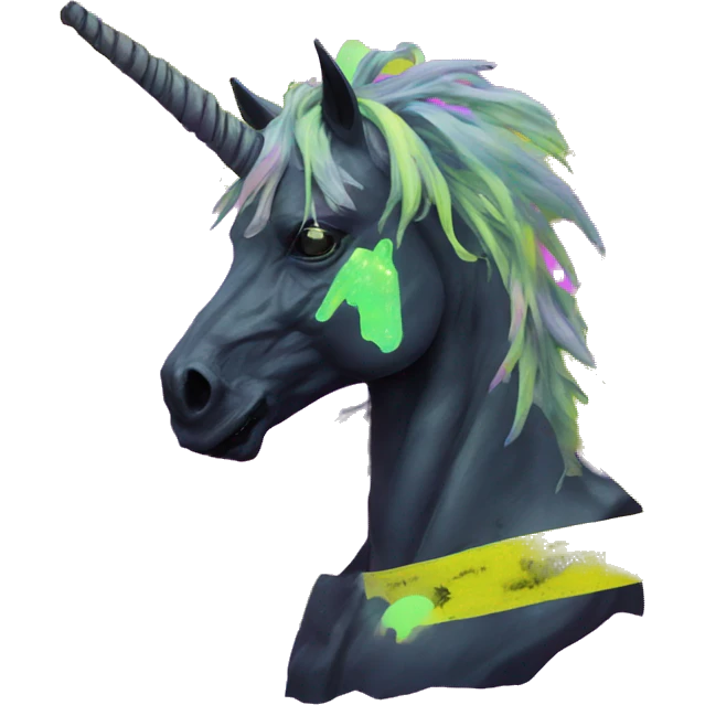 .Zombie_ Vaporwave black holographic oilslick zombie unicorn yellow caution tape and a vinyl emoji