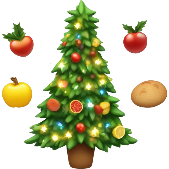 Christmas tree with healthy food on it and lights emoji