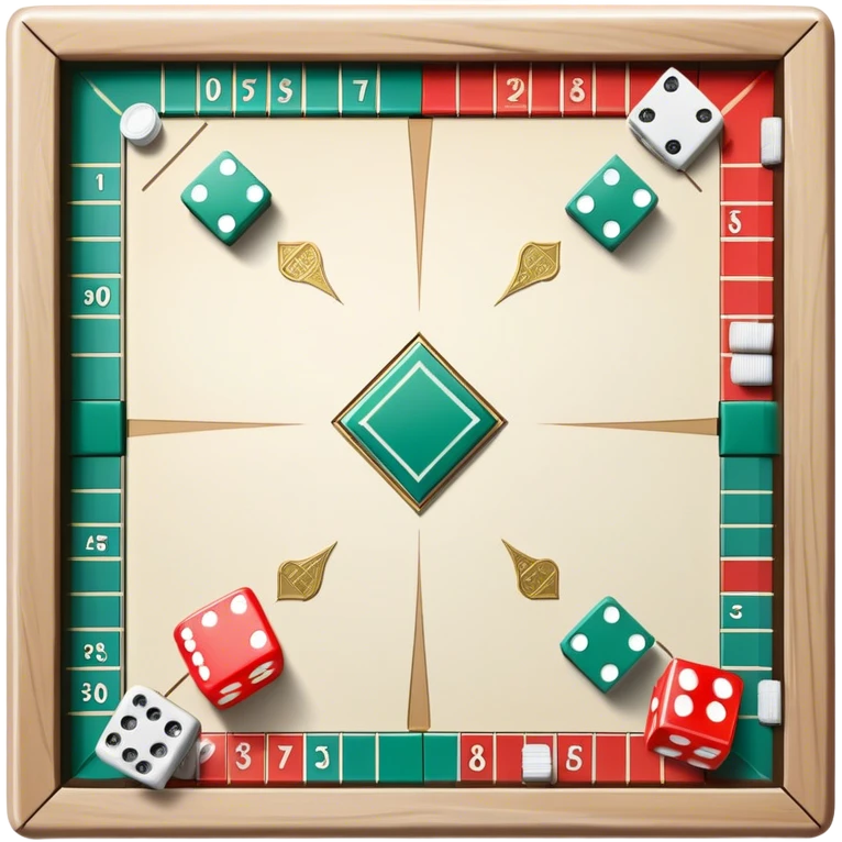 A photorealistic icon featuring a backgammon board with dice, a Monopoly board with money and property cards and a Game of Life spinner. The design captures the detailed textures of the boards, pieces, and accessories. Transparent background. emoji