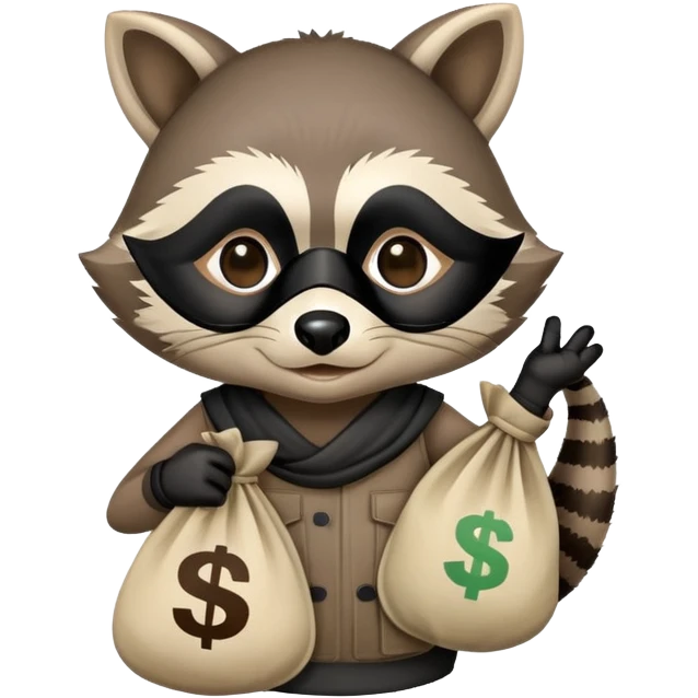 raccoon thief with mask and money bag emoji