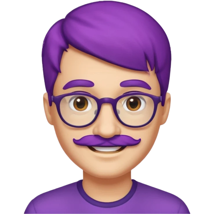 mustached purple haired spectacled happy emoji