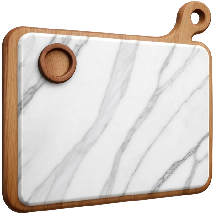 white marmor cuttingboard with a wooden grip handle on top all along the top emoji