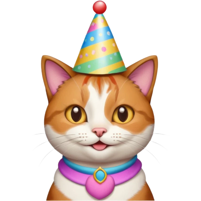 happy cat wearing a colorful birthday hat emoji