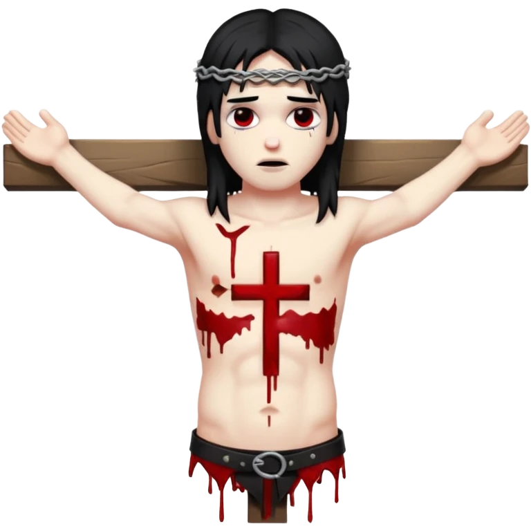 jesus-body-on-the-cross, black hair, punk hair emoji