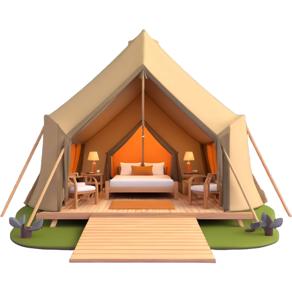 deluxe safari glamping tent with luxury furnishings emoji