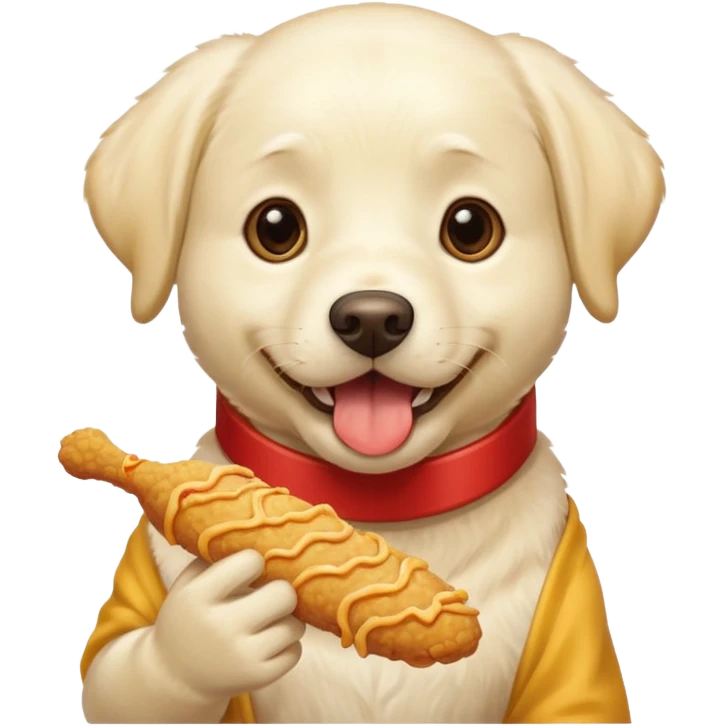White Labrador eating chicken strips  emoji