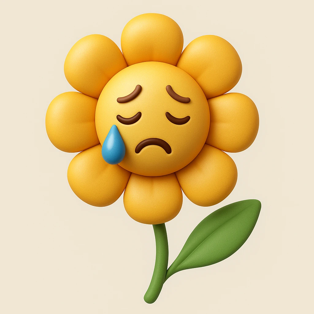 Make the sad flower with a teardrop in the style of microsoft style 3d fluent emojis emoji