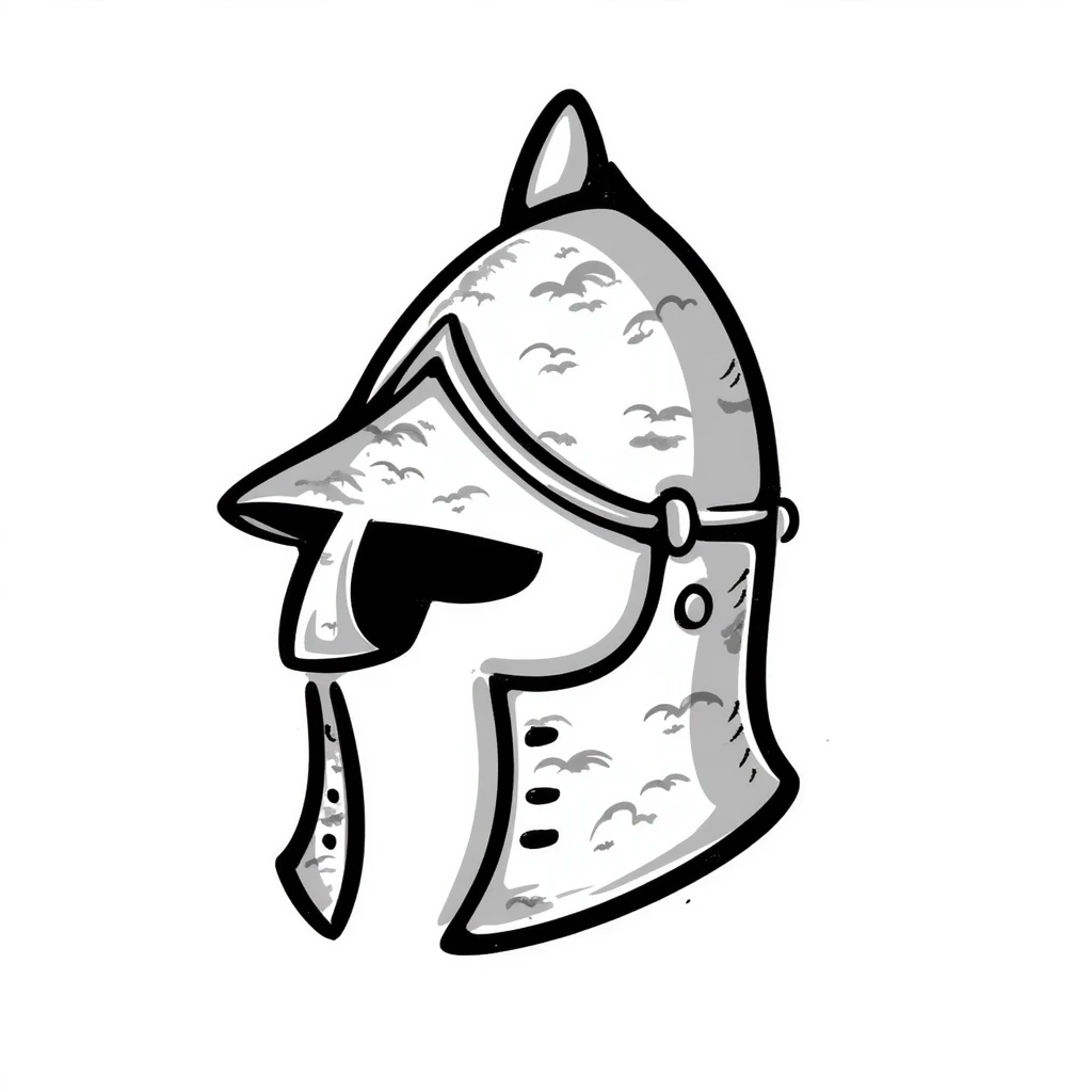 Hand-drawn antique medieval helmet with light rust spots and aged metal texture emoji