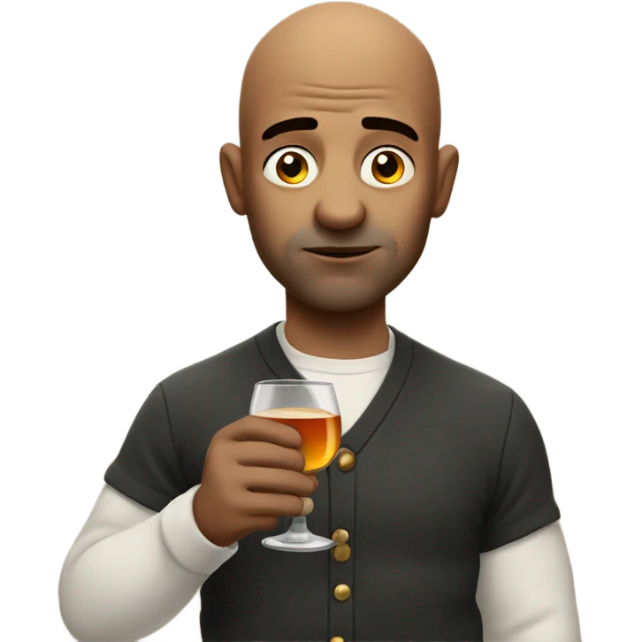 realistic meme of bald man with whiskey emoji