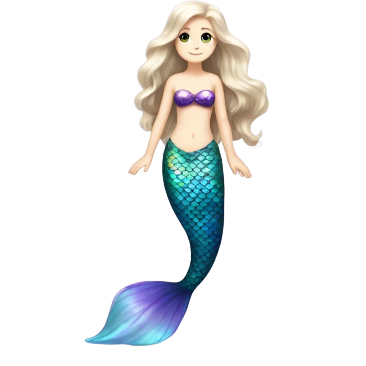 Iridescent mermaid tail full body white girl long hair brown and purple emoji