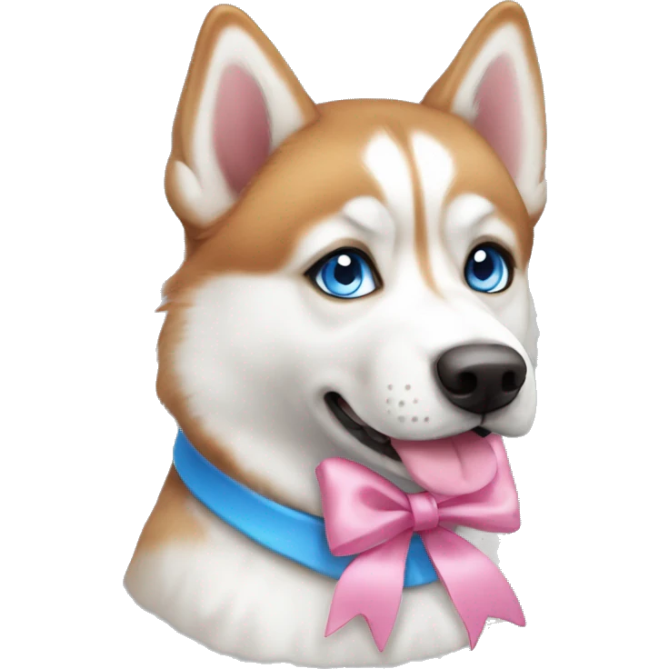 Ginger dog Siberian husky with blue eyes with a pink bow emoji