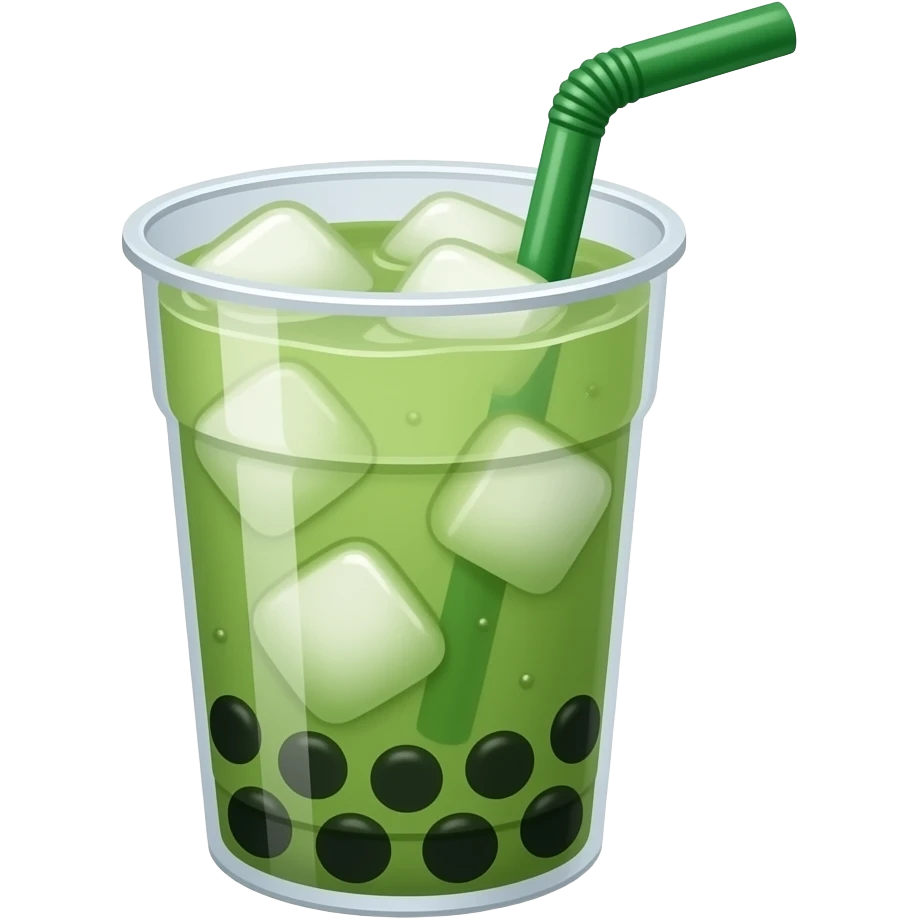 Green matcha cold with ice and straw in a takeaway glass green straw and boba emoji