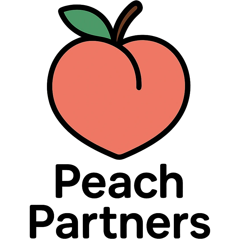 minimalist icon of a simple peach outline with clean text 'Peach Partners' emoji