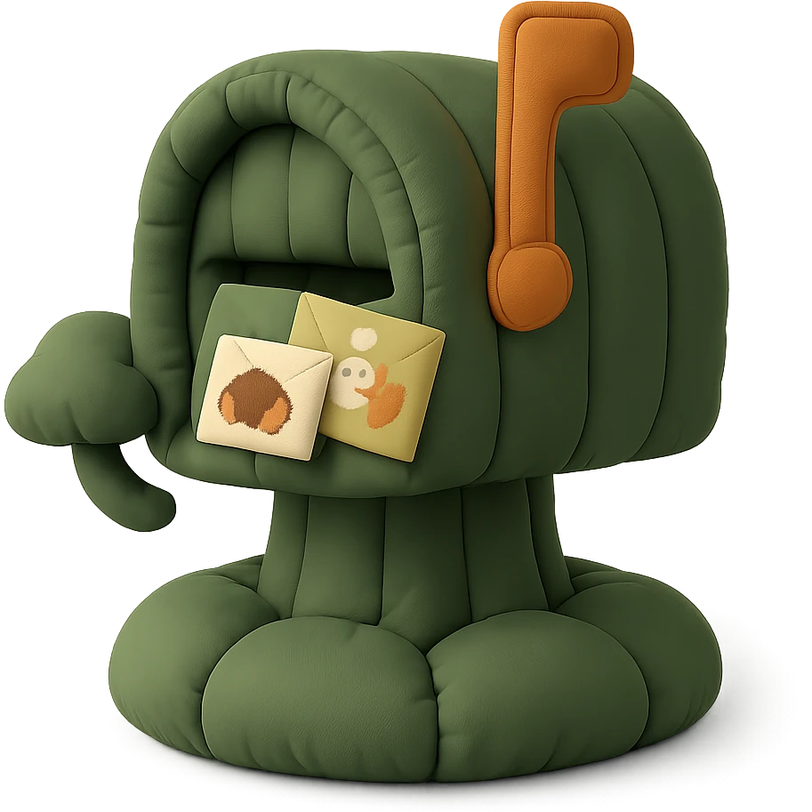 forest mailbox with tiny animal letters, cozy woodland theme, cushion style emoji