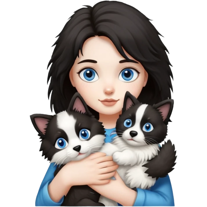 A girl holding a Ragdoll Cats and a Border collie emoji
