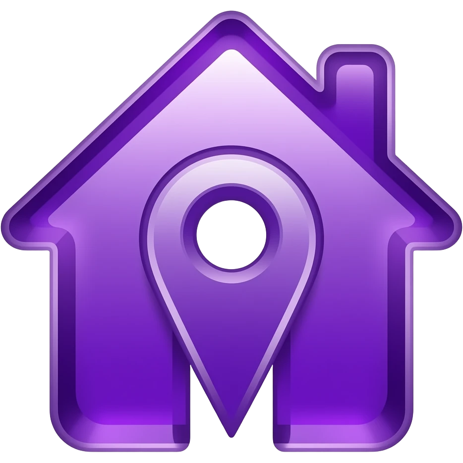 ícone casa e símbolo de localização  purple vidro  brilhante emoji