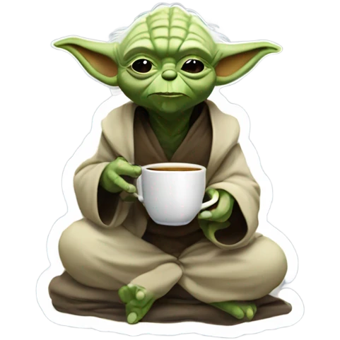 yoda drinking a cup of tea while winking emoji