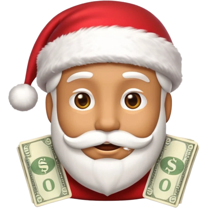 A confident rich emoji face wearing a Santa hat, money stacks, casino vibe, New Year theme, premium 3D emoji style, sharp details, no text, isolated on transparent background emoji