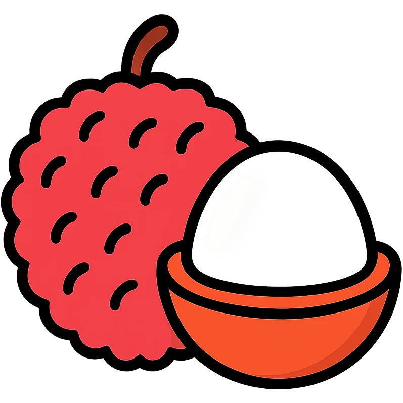 Lychee fruit with its distinctive bumpy reddish skin and single small fruit with translucent white flesh emoji