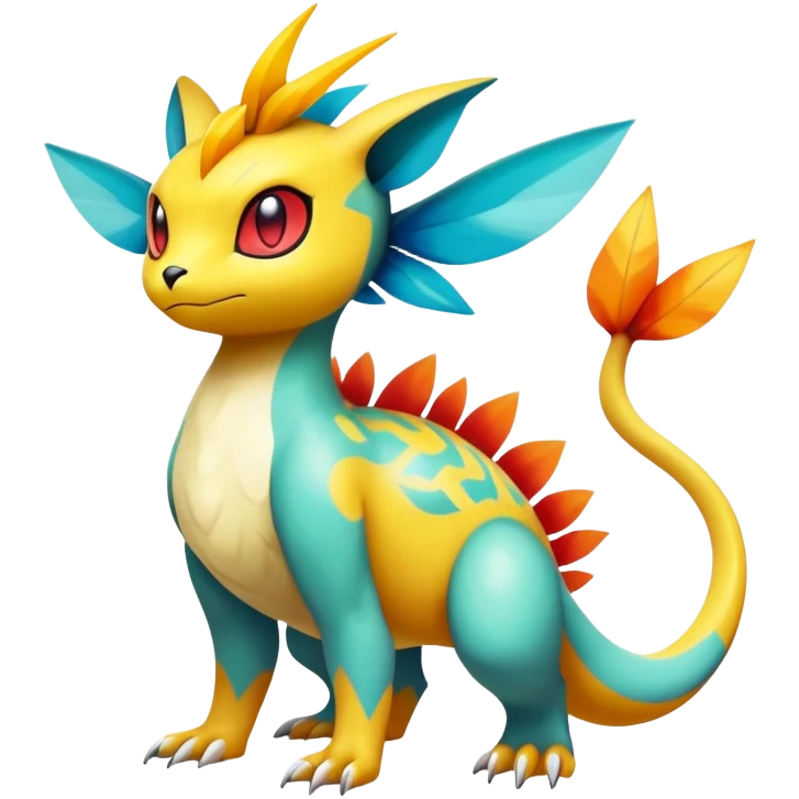 exotic fantasy-creature-Fakémon-Pokémon, full body, with markings emoji