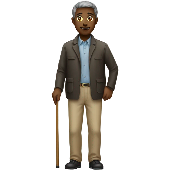 a blind person looking to the right, with a cane in hand, neutral facial expression emoji