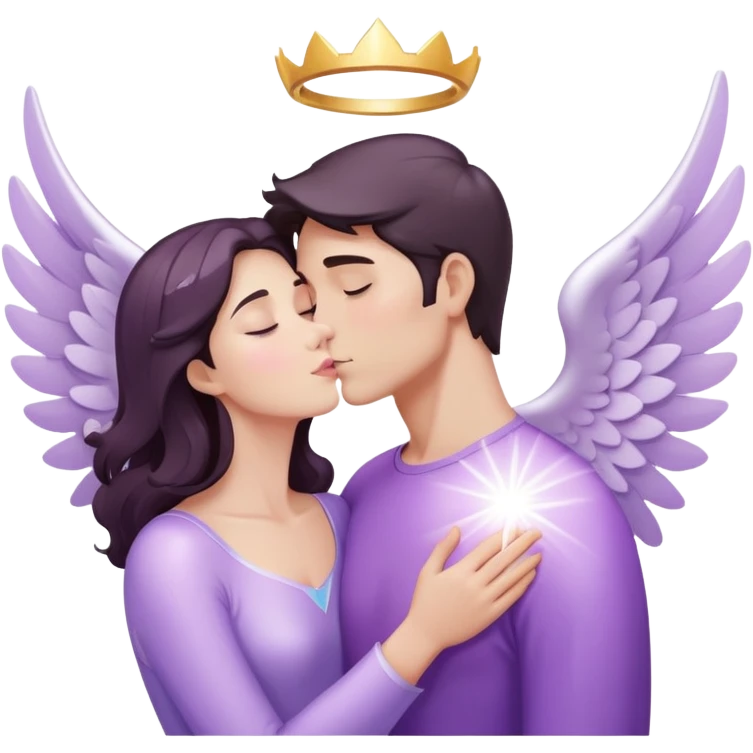 White brunette human man with rays of light Heart kissing pastel purple angel woman emoji