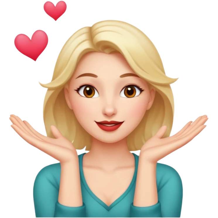 A beautiful nonchalant woman with her hands in surrender while she smirks and gives a flying kiss emoji