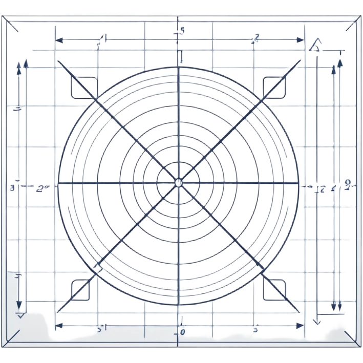A sheet of technical drawing with fine lines, dimensions and geometric shapes, without signatures, slightly tilted in space, a sense of precision and calculation. emoji