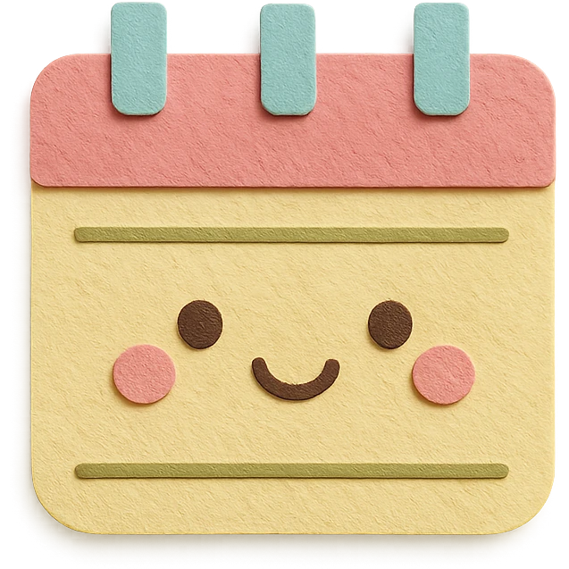 soft pastel kawaii tiny calendar icon for monthly layouts with a smiling face accent emoji