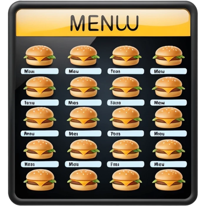 digital menu board with menu of restaurant items not emoticons emoji
