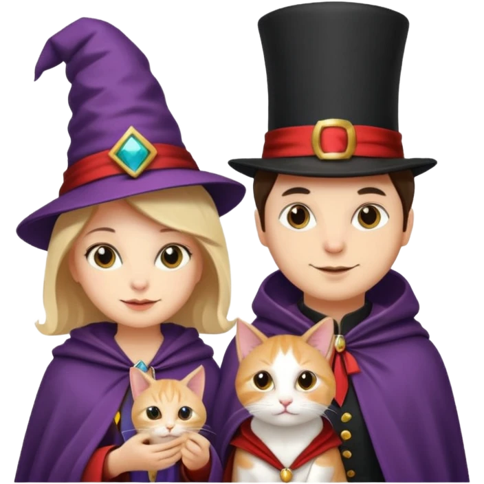 magician couple and their pet cat emoji