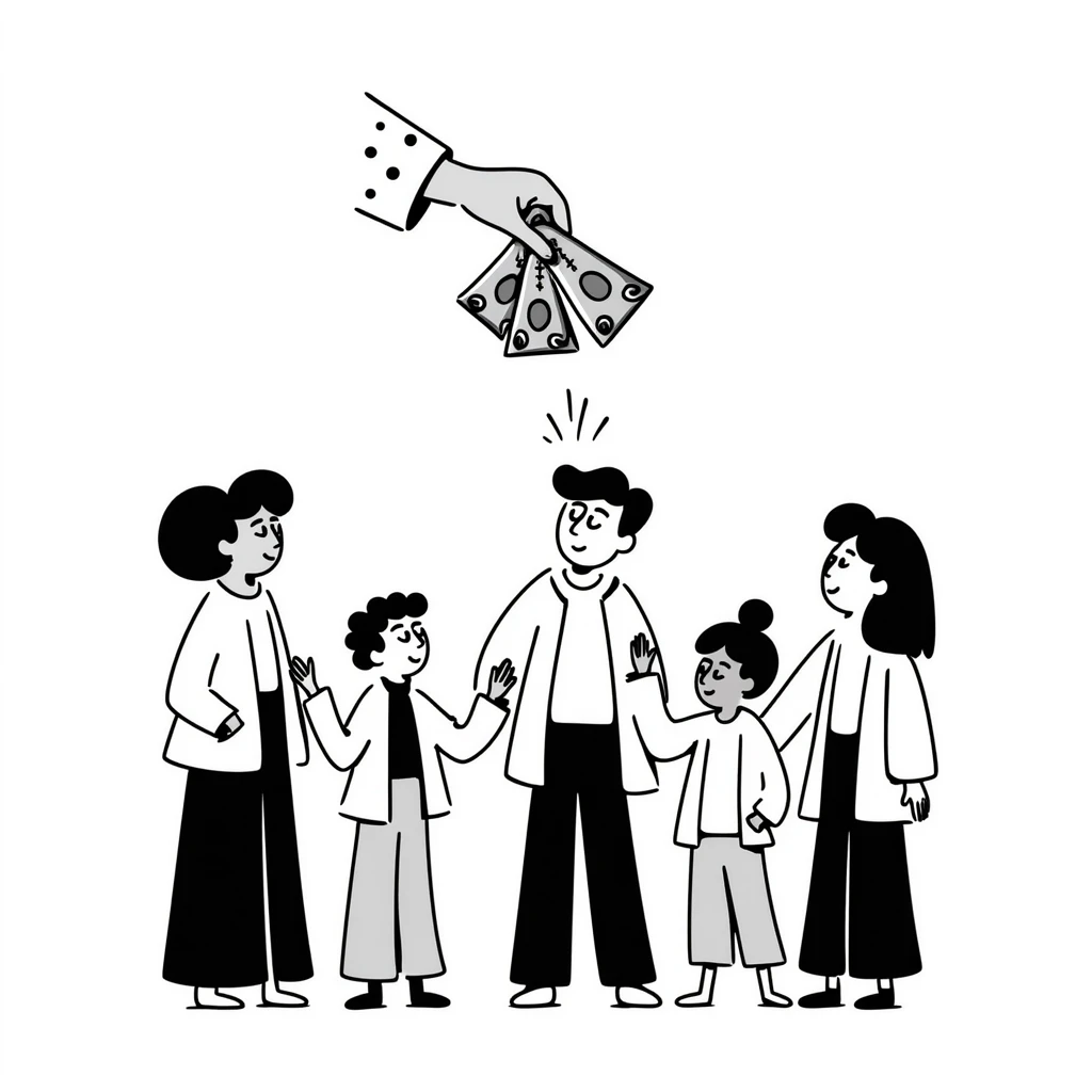 Hand giving money to family members, financial support concept emoji