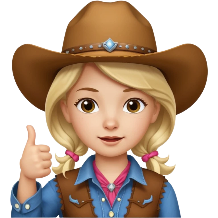 little girl dressed as a cowgirl giving a thumbs up but she’s unvaccinated emoji