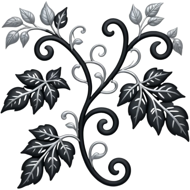 Black and silver filigree vine with leaves, artistic design, 3D, extremely detailed design emoji
