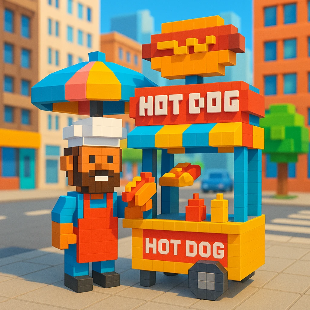 hotdog seller in new york , realistic background emoji