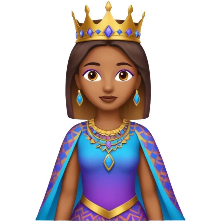 Create me an emoji of a beautiful Ethiopian Queen of Sheba wearing a neon purple and blue gradient African patterns. emoji