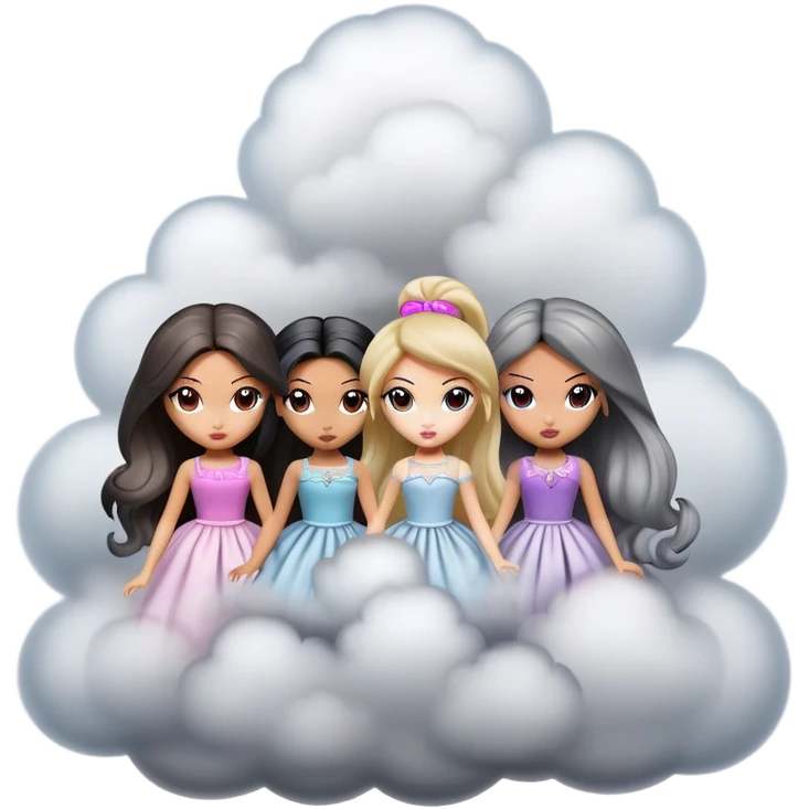 Bratz dolls surrounded by smoke emoji