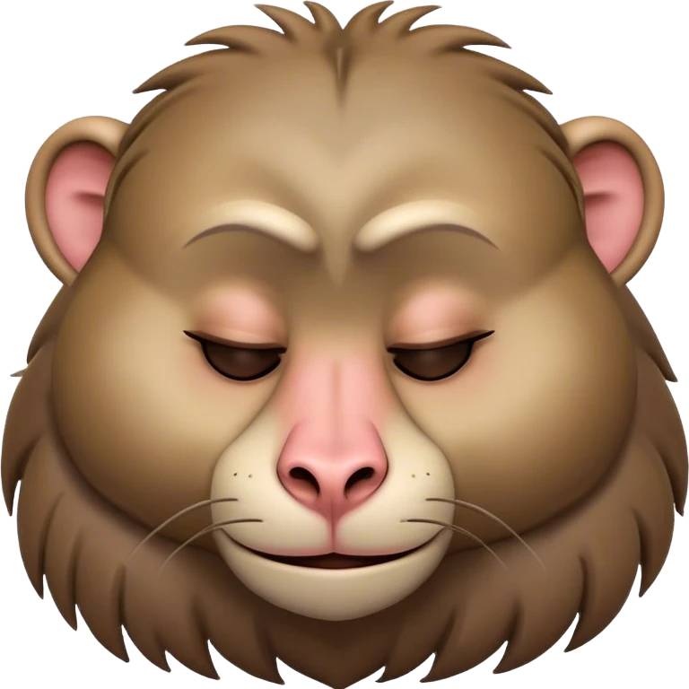 Meme-Worthy Cute Sleeping Baboon Portrait Emoji, Head resting peacefully with a contented smile, showcasing a robust build and a luxuriously soft Fur of earthy browns, eyes shut in a serene, restful nap, Simplified yet hilariously adorable features, highly detailed, glowing with a soft, drowsy light, high shine, relaxed and utterly lovable, stylized with an air of playful laziness, bright and heartwarming, soft glowing outline, capturing the essence of a comically sleepy baboon, so meme-worthy it feels like it could instantly become the next viral sensation of adorable slumber! emoji