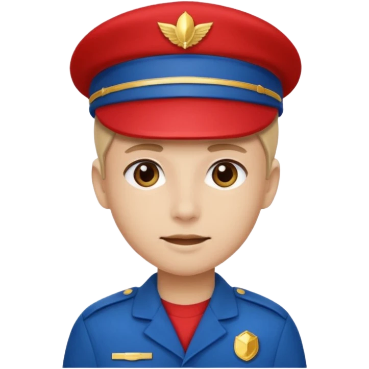 Vendeur comptoir habiller en rouge portant une casquette bleu emoji