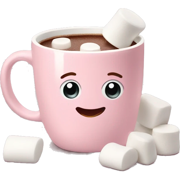 Light Pink mug of hot chocolate with marshmallows  emoji