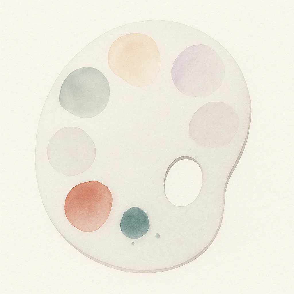 a paint palette with splashes, watercolor art style emoji